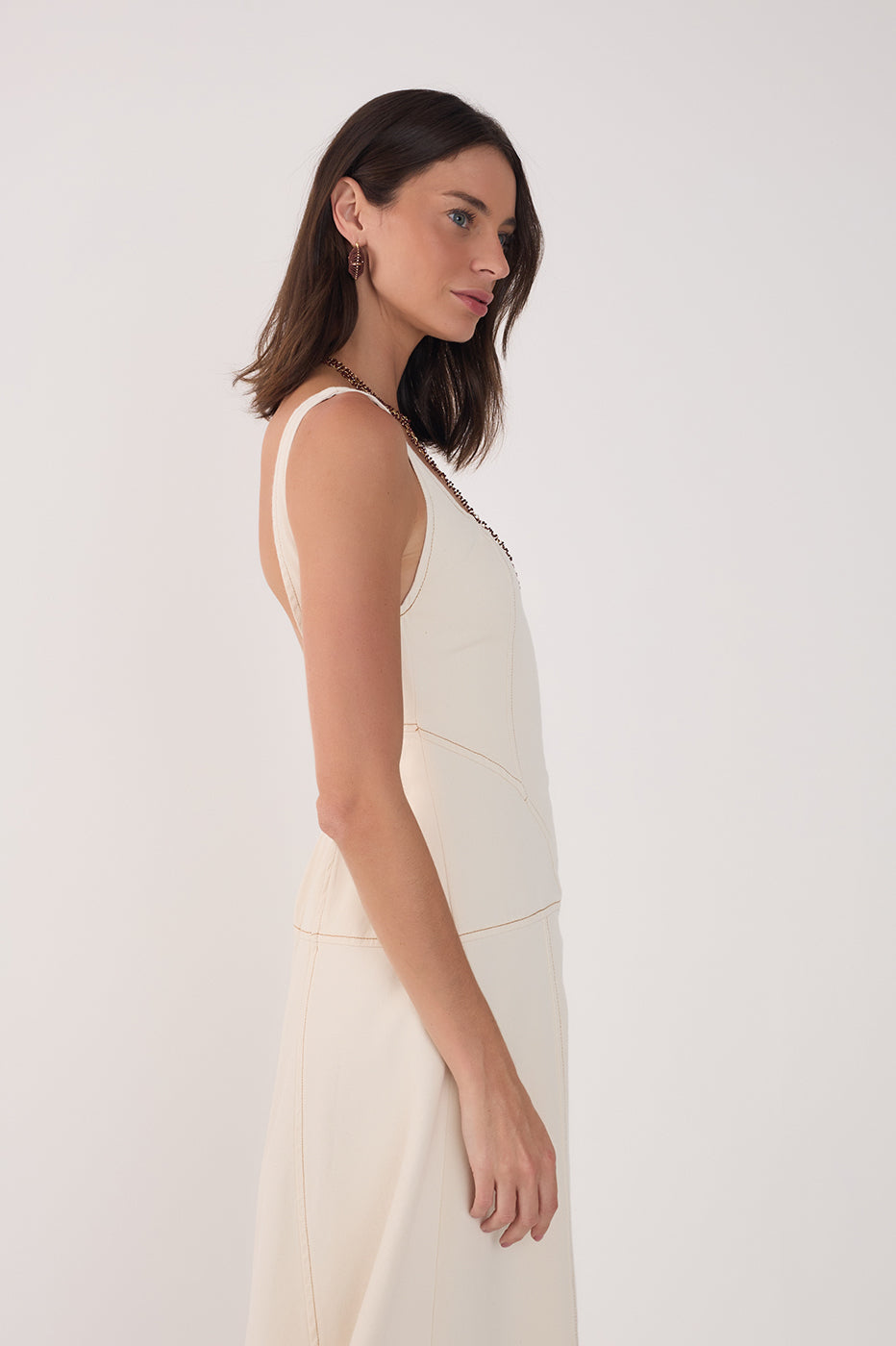 TOPSTITCHED MIDI DRESS