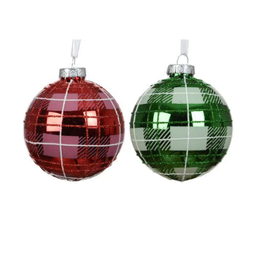 Glass Tartan Mirror Ball Ornament