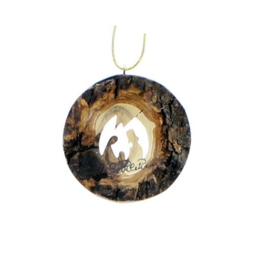 Round Holy Family Bark Ornament
