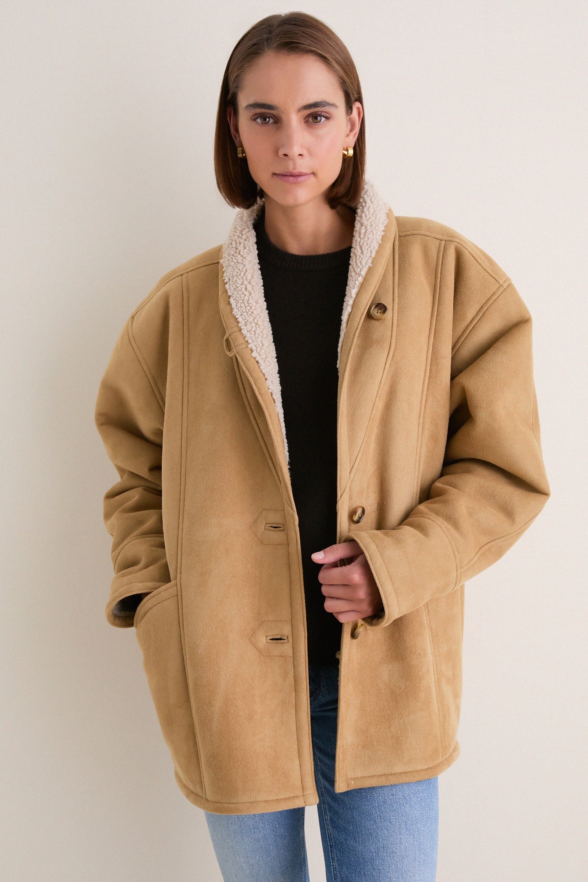 Tan Aspen Reversible Shearling Toggle Coat
