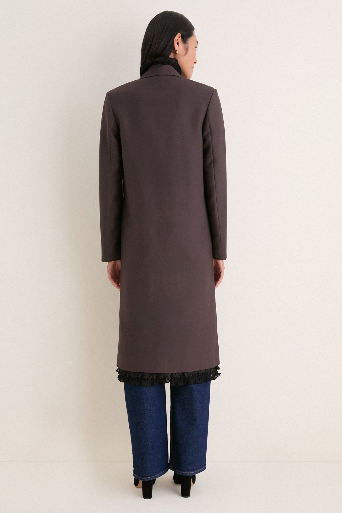 Chocolate Plum Double Wool Suiting Long Coat