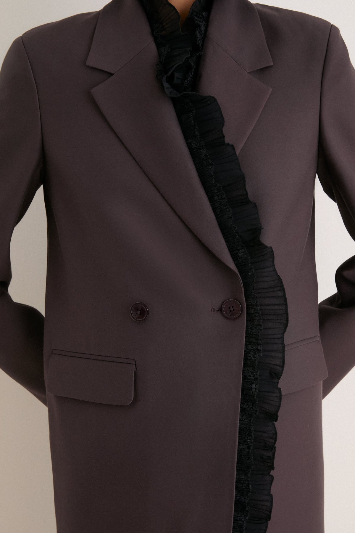 Chocolate Plum Double Wool Suiting Long Coat