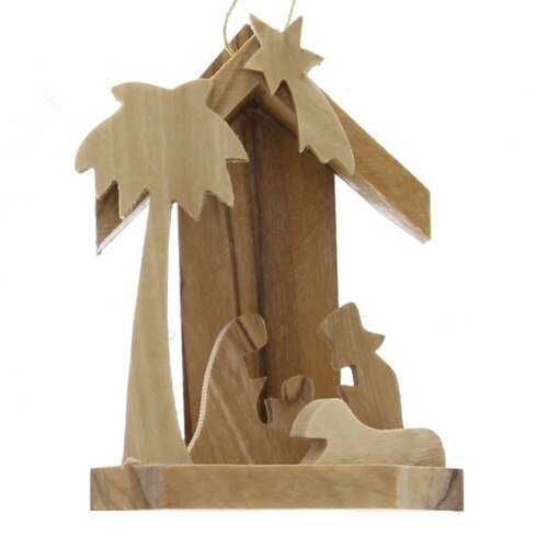 Olive Wood Mini Grotto Nativity Ornament