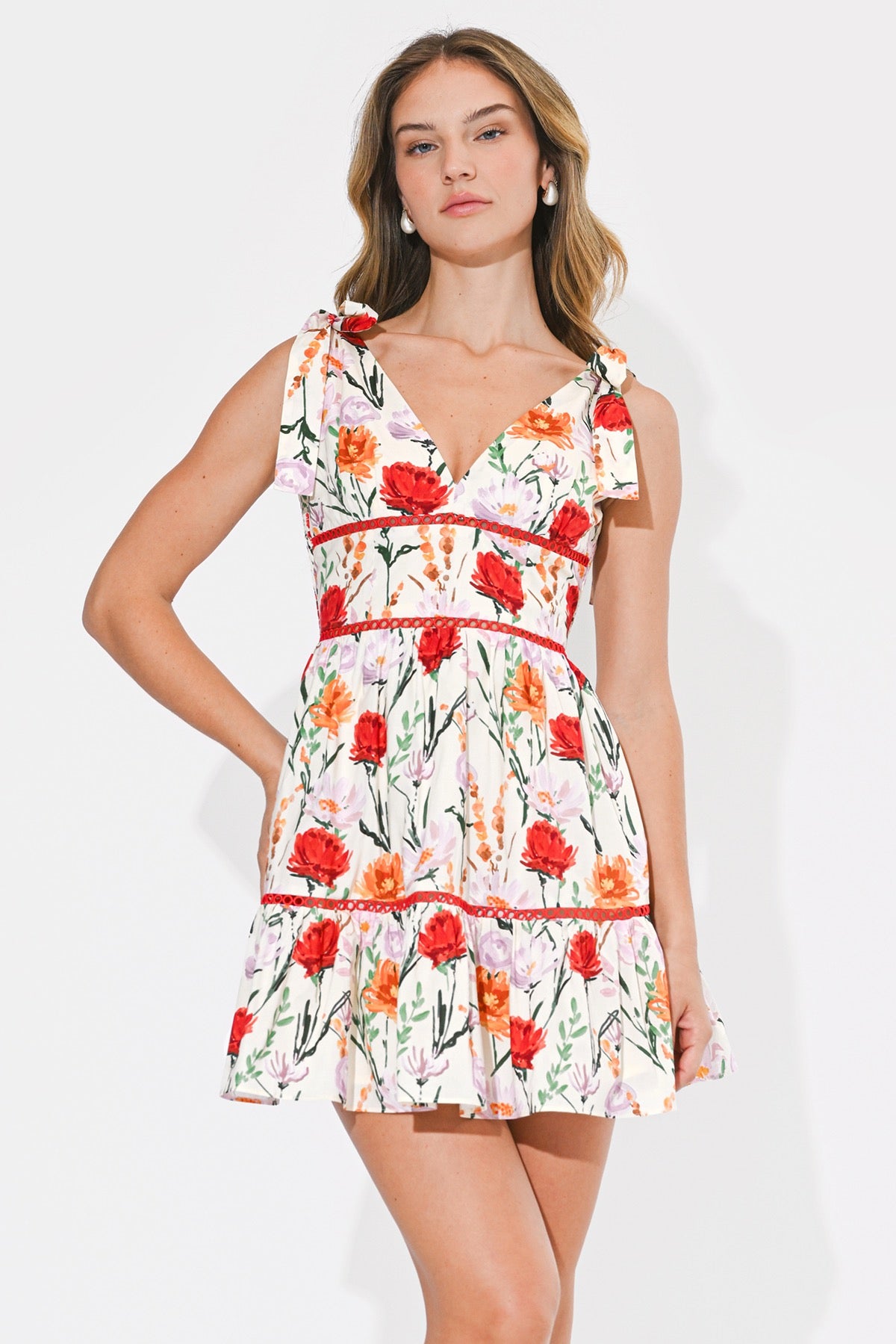 WRENLEE FLORAL FIT & FLARE MINI DRESS