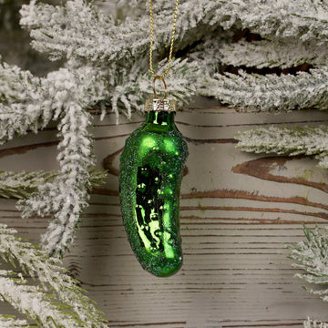 Glass Green Pickle Christmas Ornament