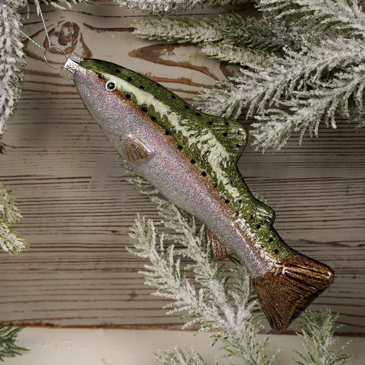 Glass Rainbow Trout Christmas Ornament