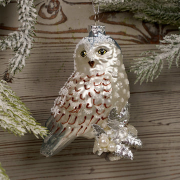 11.5Inch Glass Silver Owl Ornament
