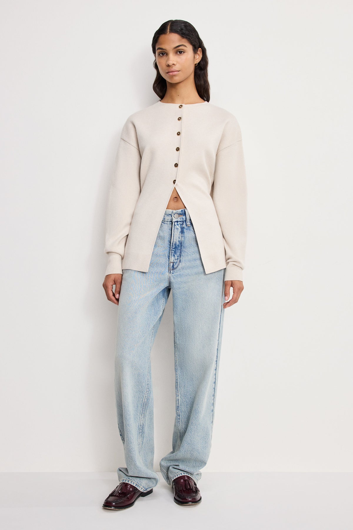 EXAGGERATED SLEEVE CARDIGAN SWEATER | LIGHT TAUPE