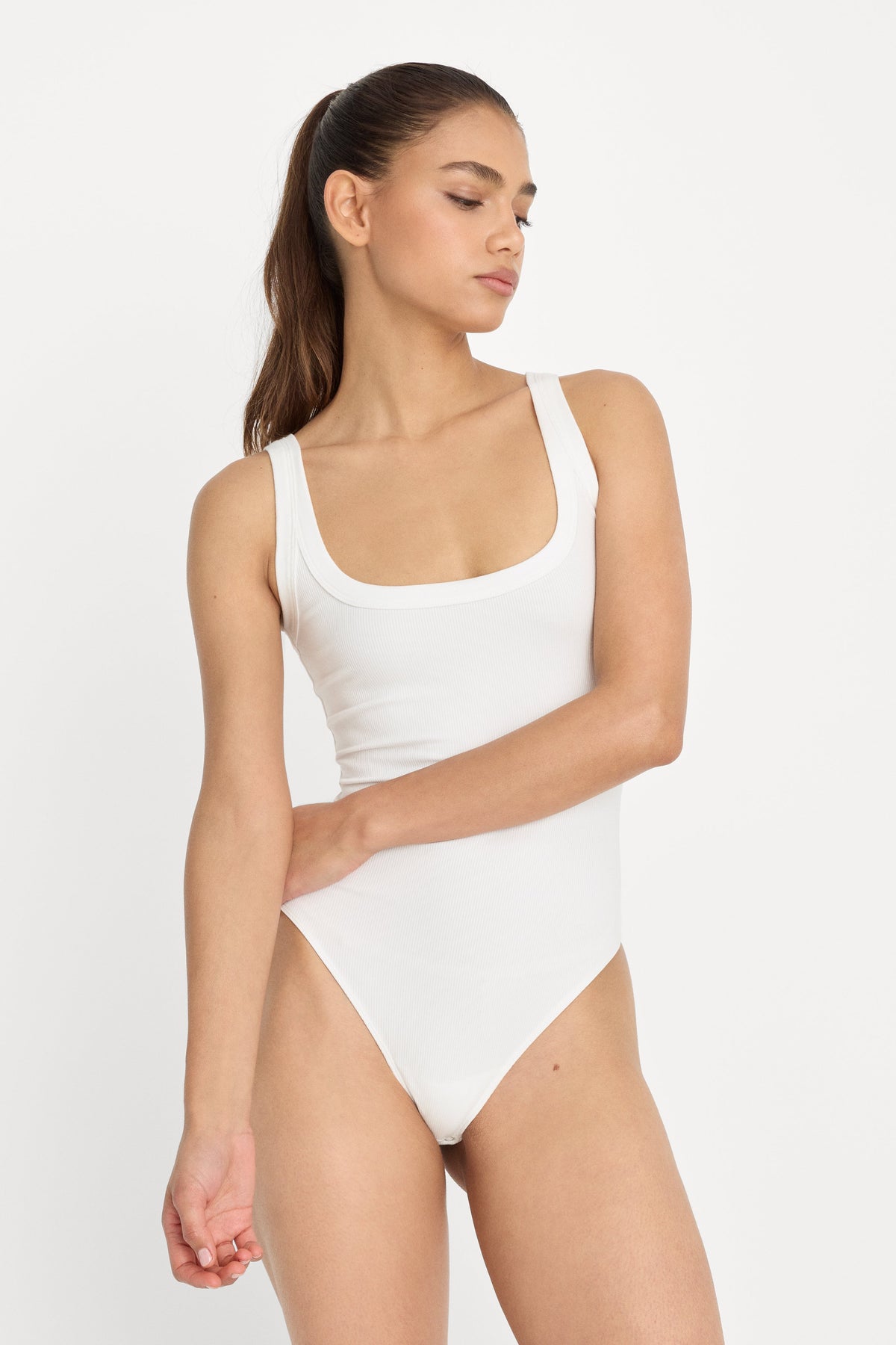 MODAL RIB TANK BODYSUIT | CHALK