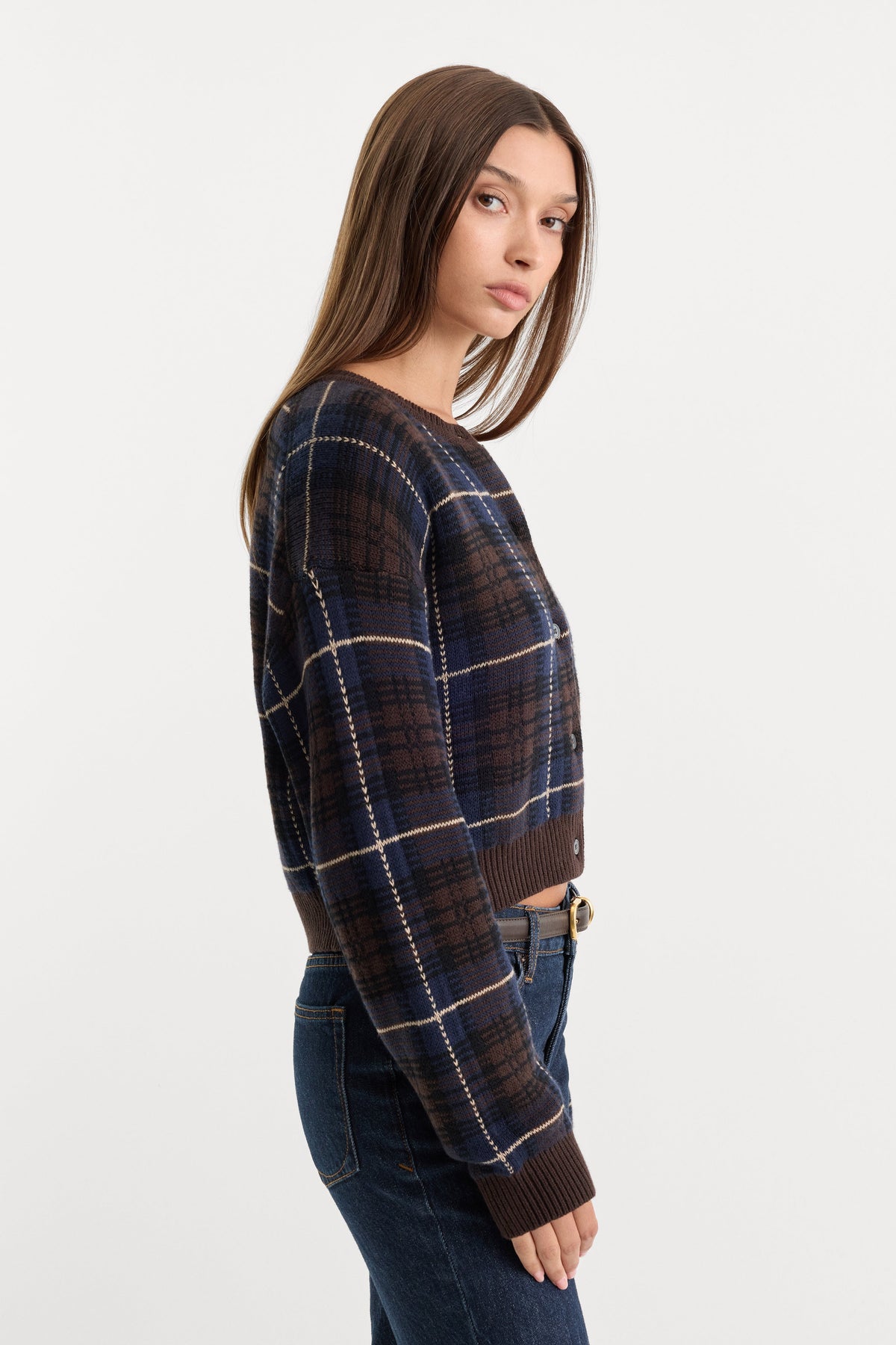 THE JACQUARD CARDIGAN | CHOCOLATE PLAID