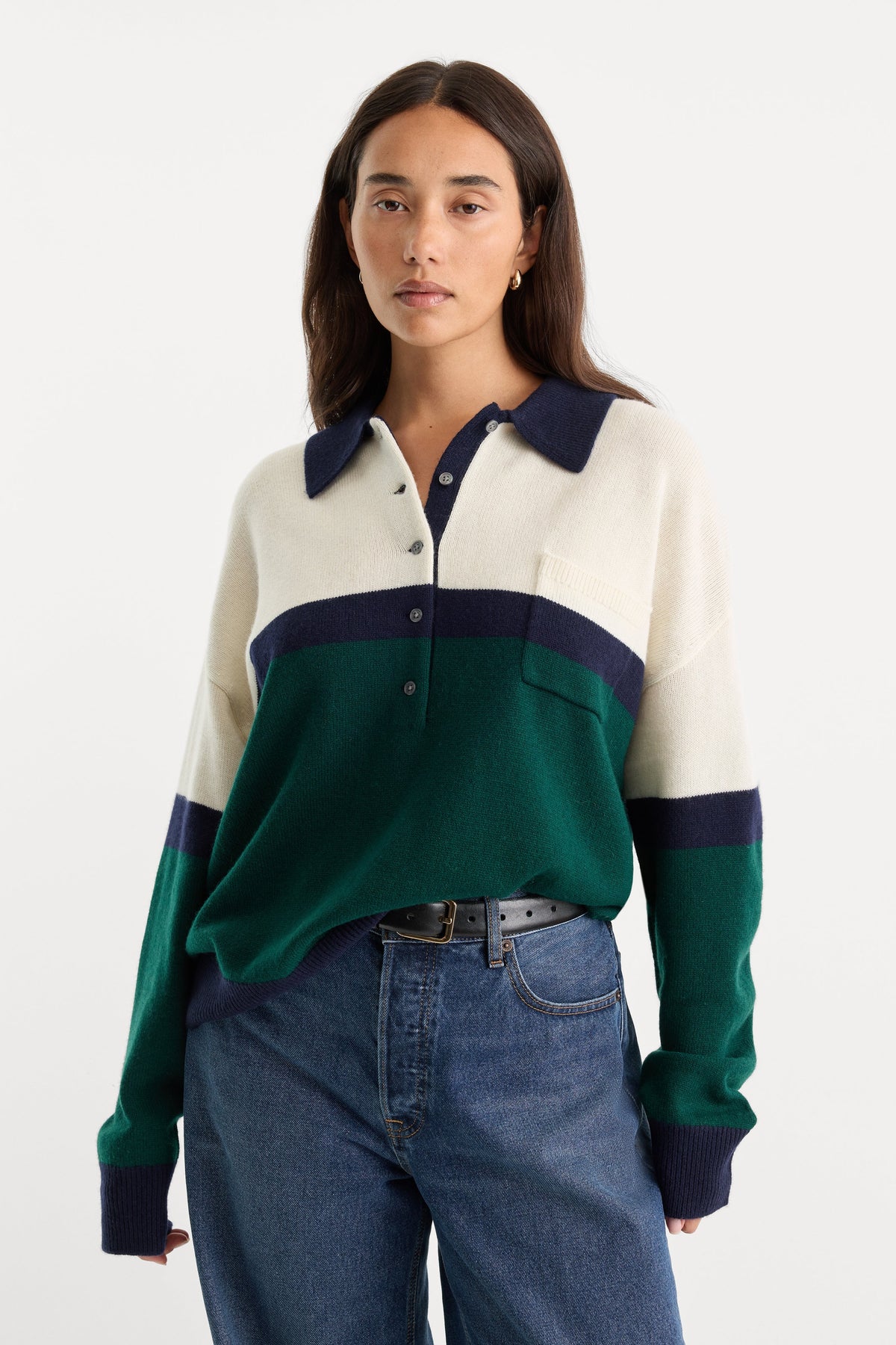 THE OVERSIZED RUGBY SWEATER | FOREST BLOCKED STRIPE