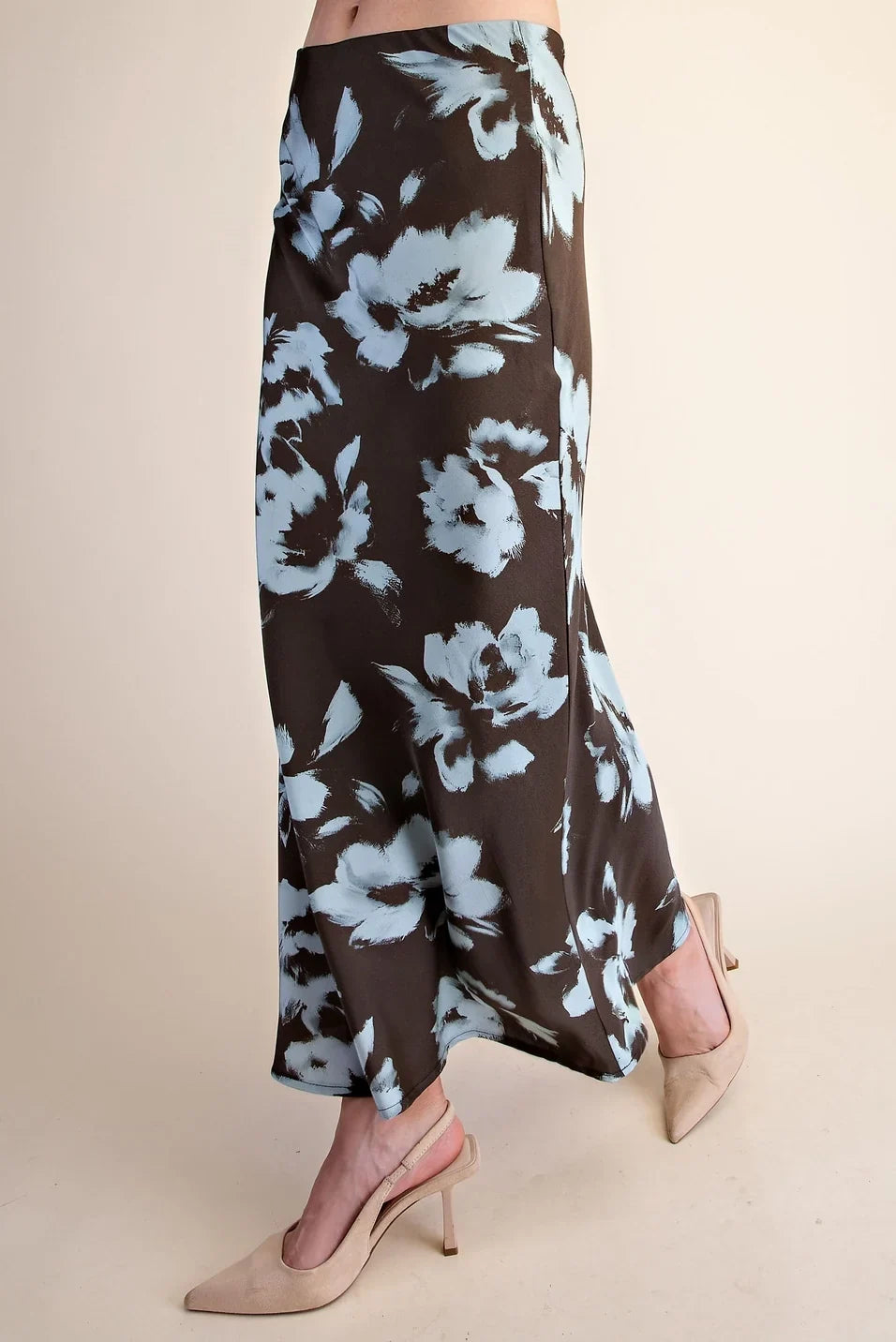 SATIN MIDI SKIRT WITH WAIST ELASTIC BAND