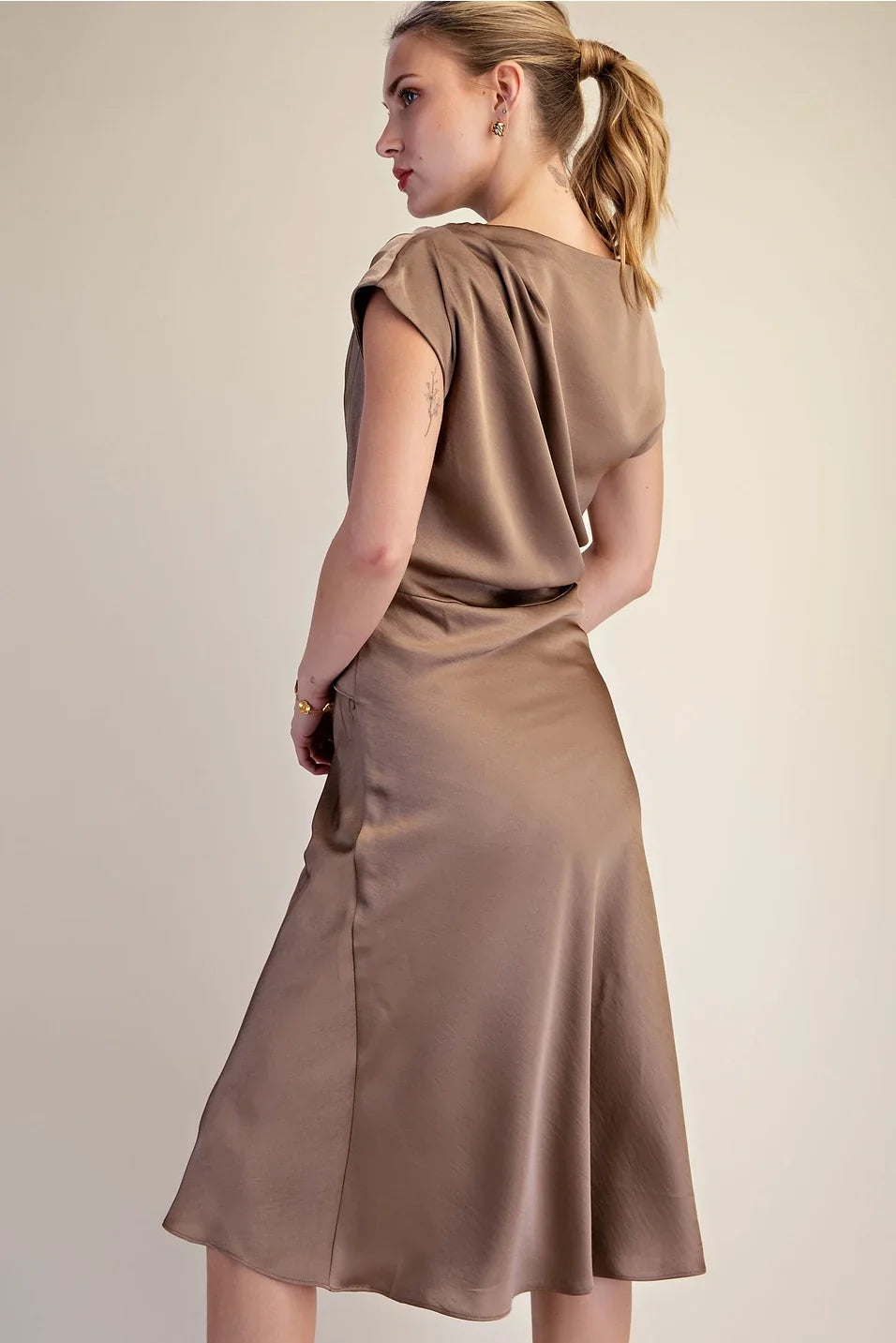 ASYMMETRICAL WAIST TIE MIDI DRESS