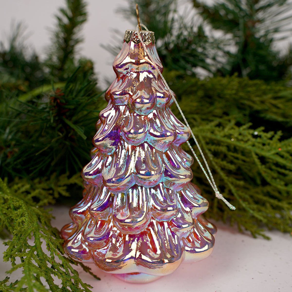 Iridescent Glass Pink Tree Ornament