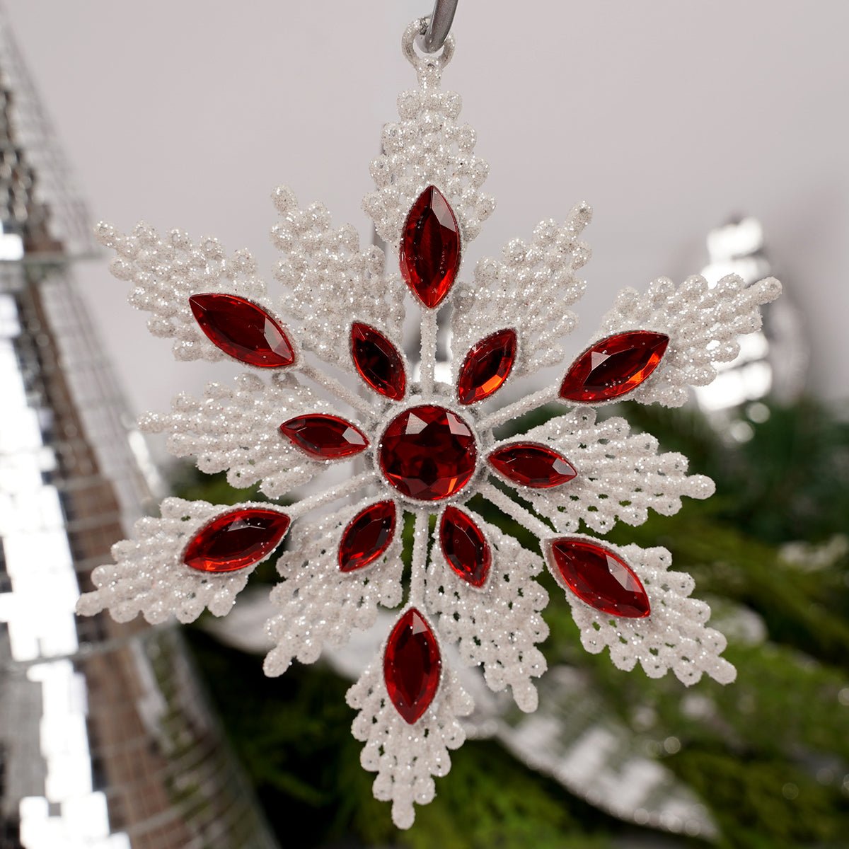 Red White Jewel Snowflake Ornament