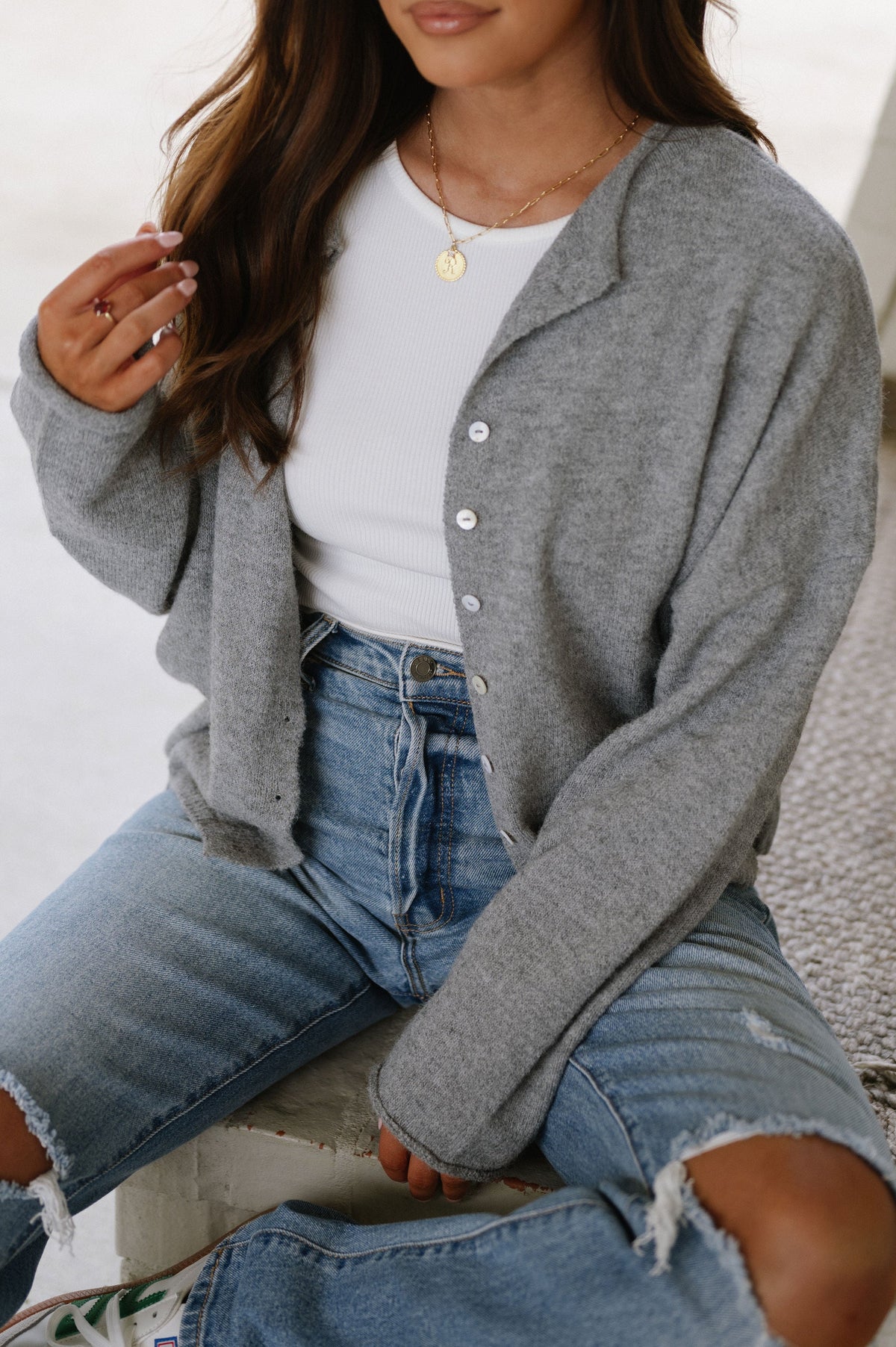 Victoria Cardigan-Heather Grey