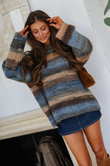 Charlotte Knit Striped Sweater-Brown/Blue