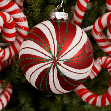 Glass Red Peppermint Ball Ornament