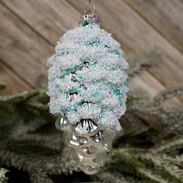 Blue Glass Pinecone Christmas Ornament