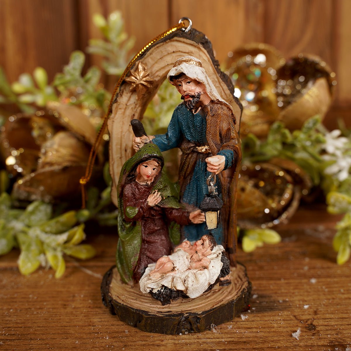 Wooden Holy Family Christmas Ornament
