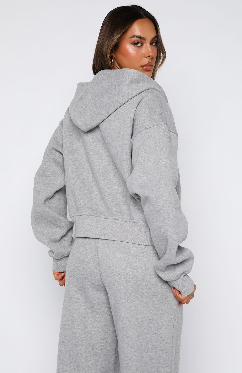 Come A Long Way Boxy Zip Front Hoodie Grey Marle