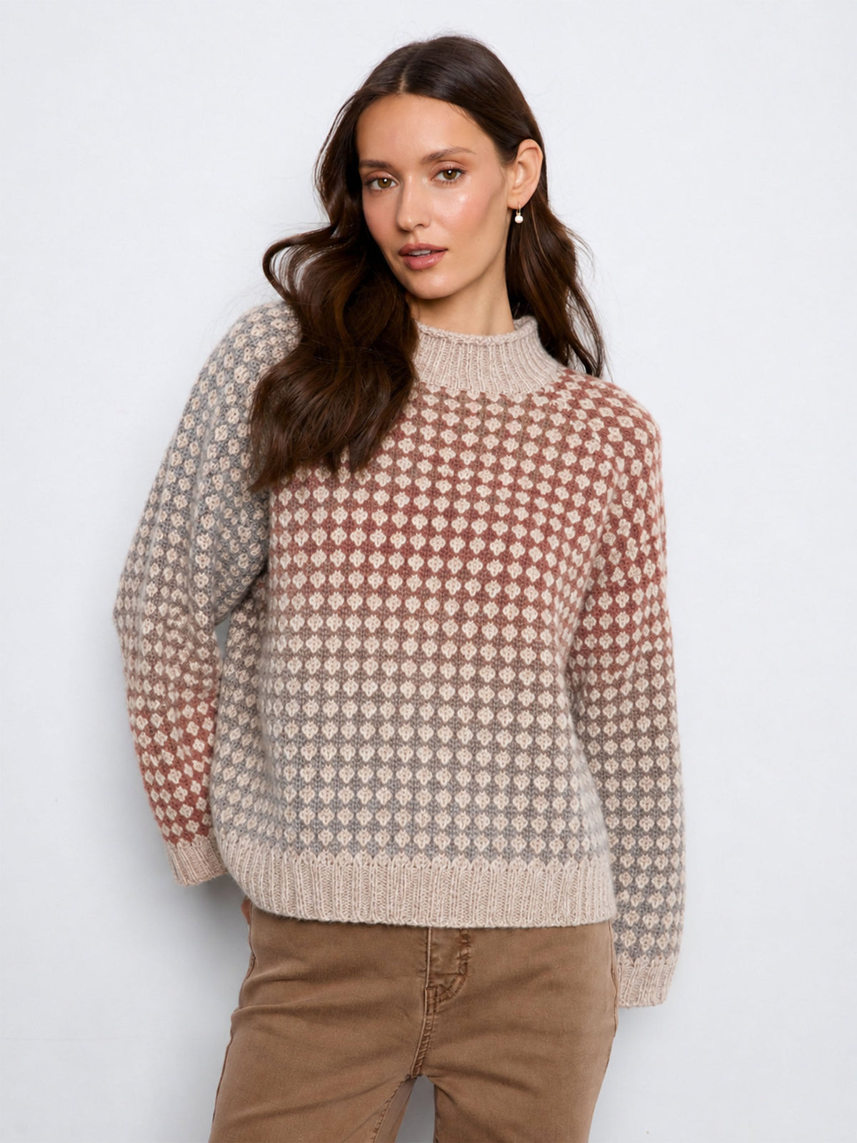 Mock Neck Knit Sweater - Multicolor