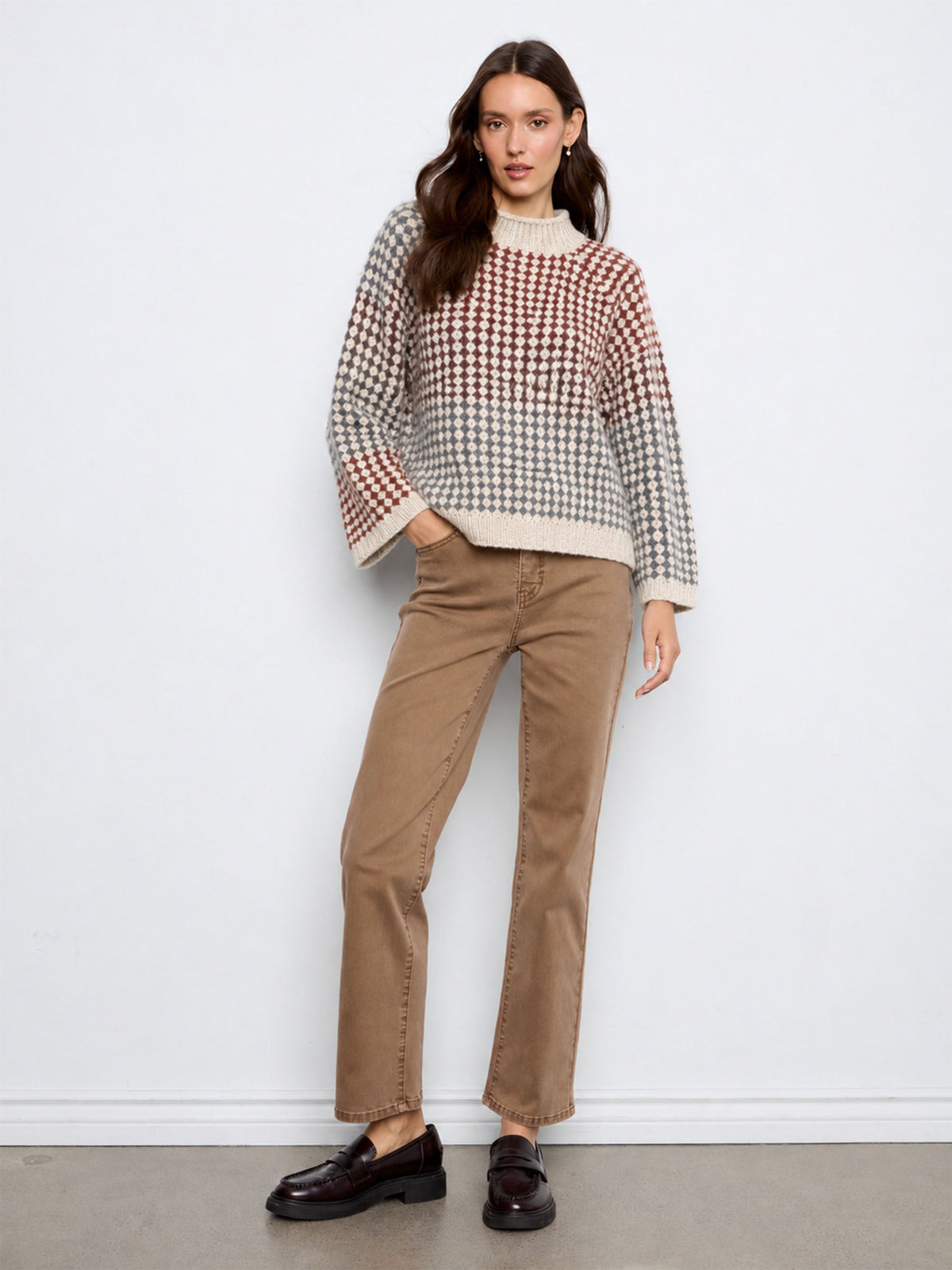 Mock Neck Knit Sweater - Multicolor