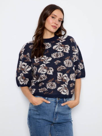 Balloon Elbow Sleeve Jacquard Knit Sweater - Victorian