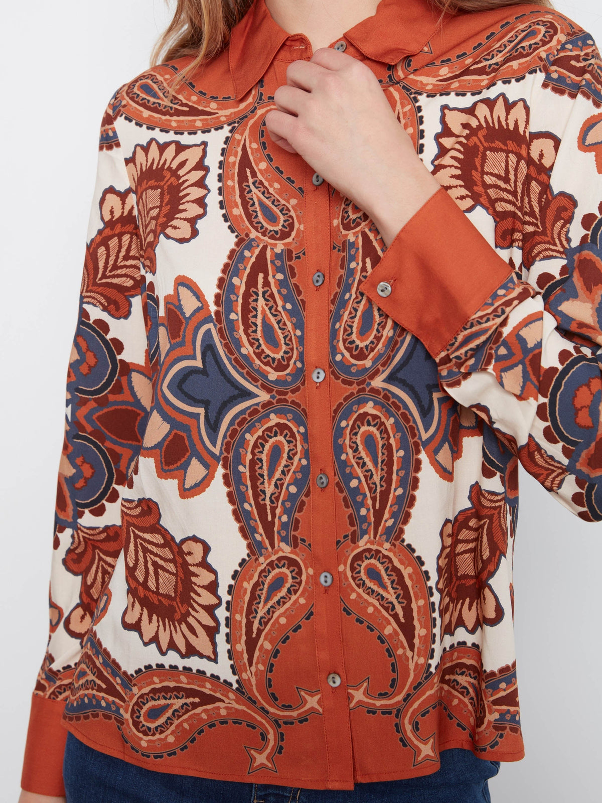 Button-Front Printed Shirt - Boteh