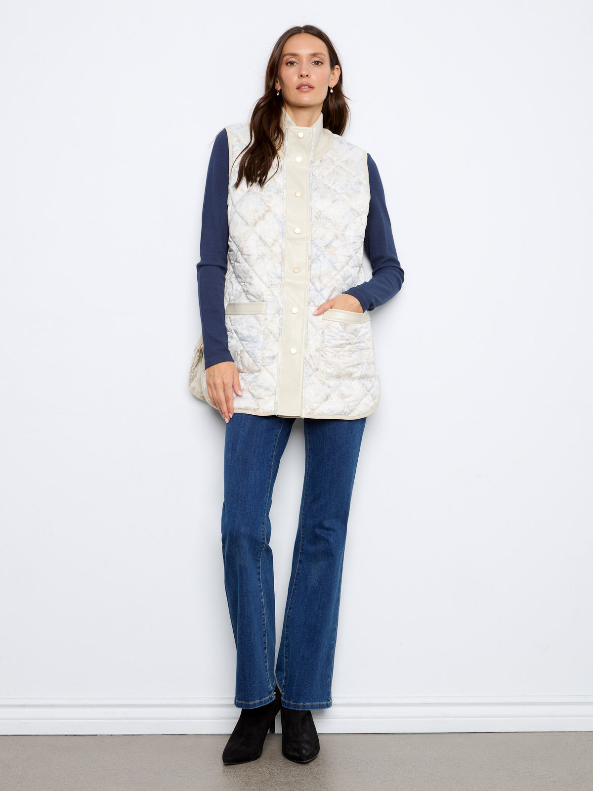 Irridescent Printed Reversible Quilted Vest - Pearl