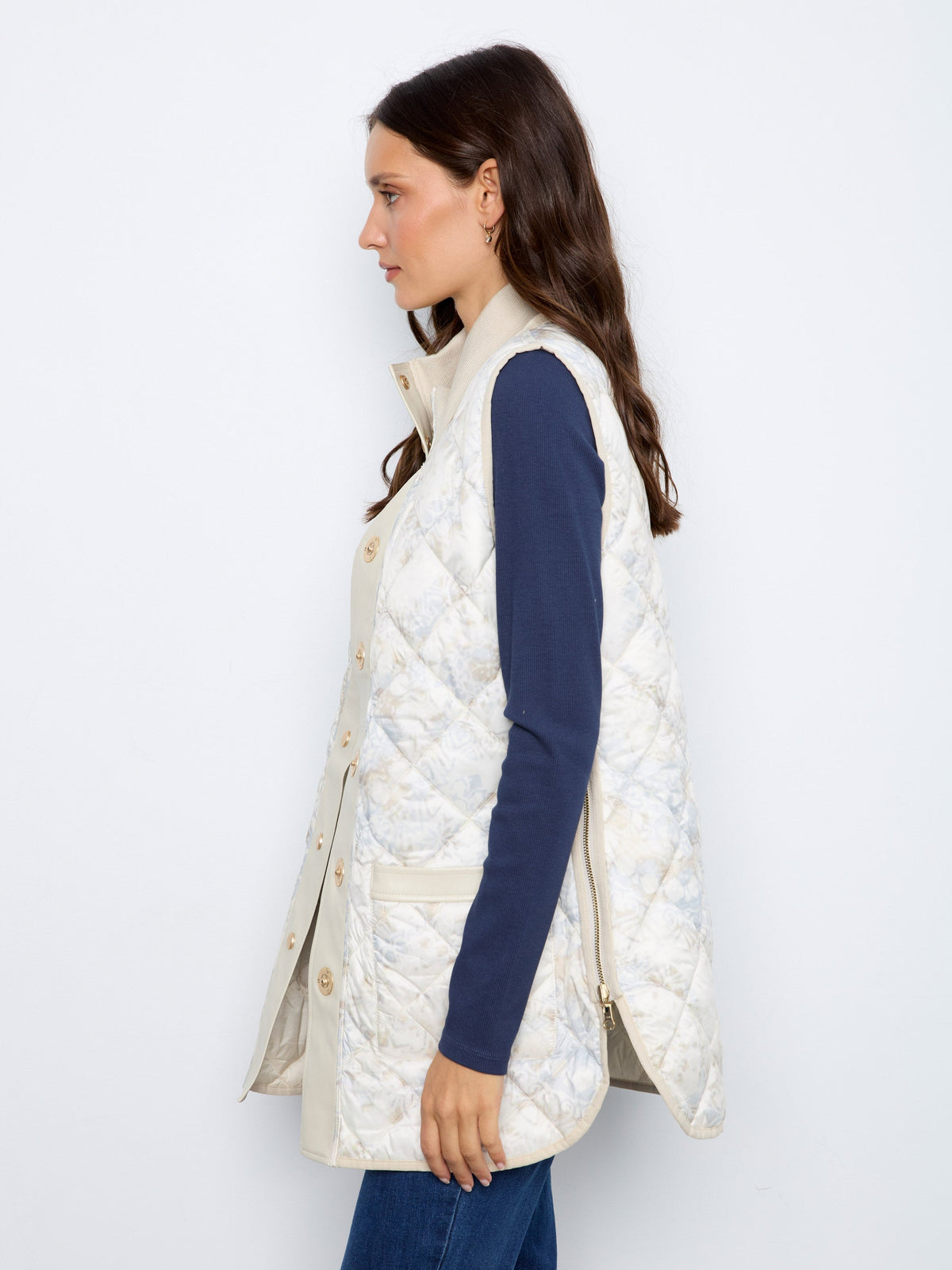 Irridescent Printed Reversible Quilted Vest - Pearl
