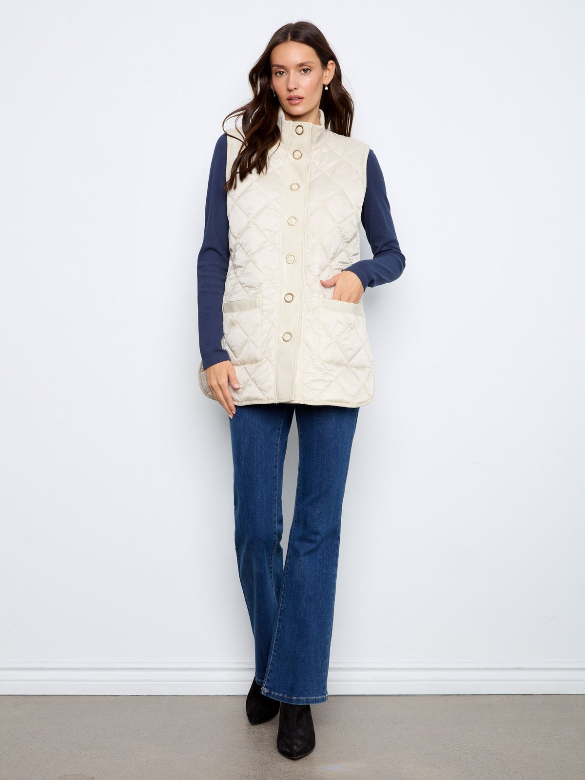 Irridescent Printed Reversible Quilted Vest - Pearl
