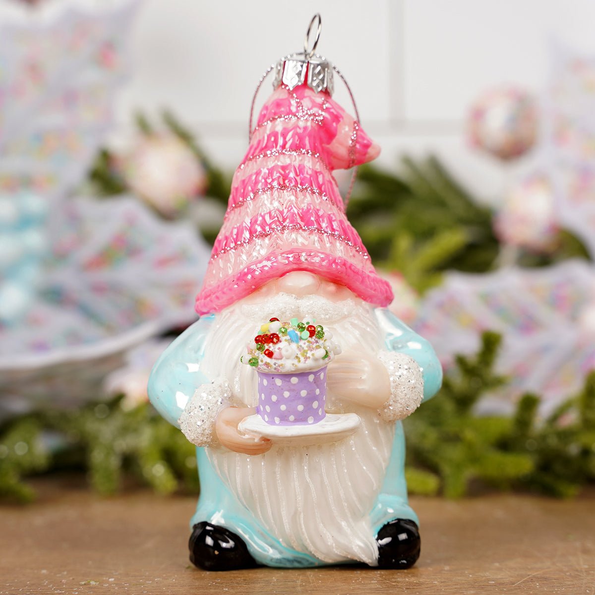 Hot Pink Hat Gnome Christmas Ornament