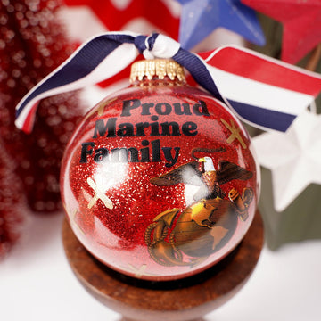 Red Glitter Proud Marine Ball Ornament