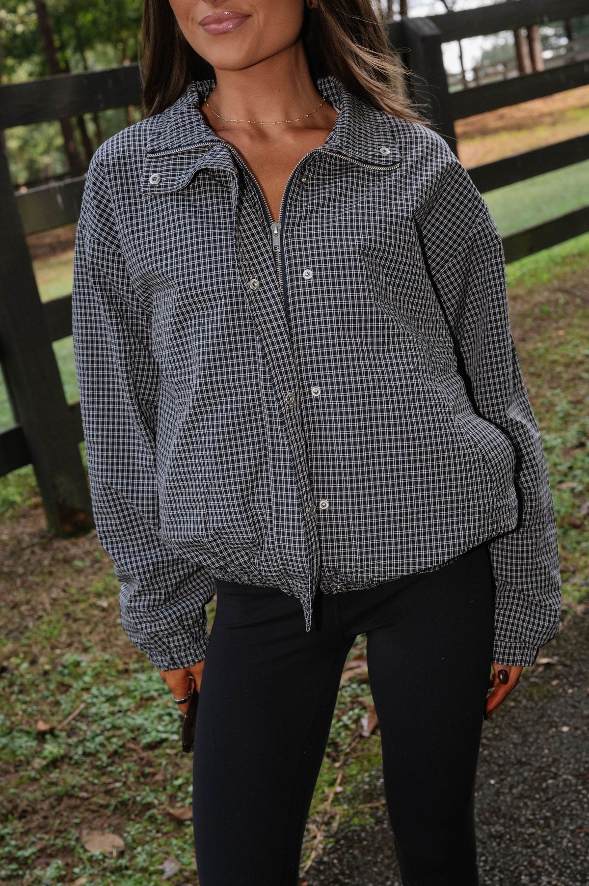 Robyn Plaid Bomber Jacket-Black