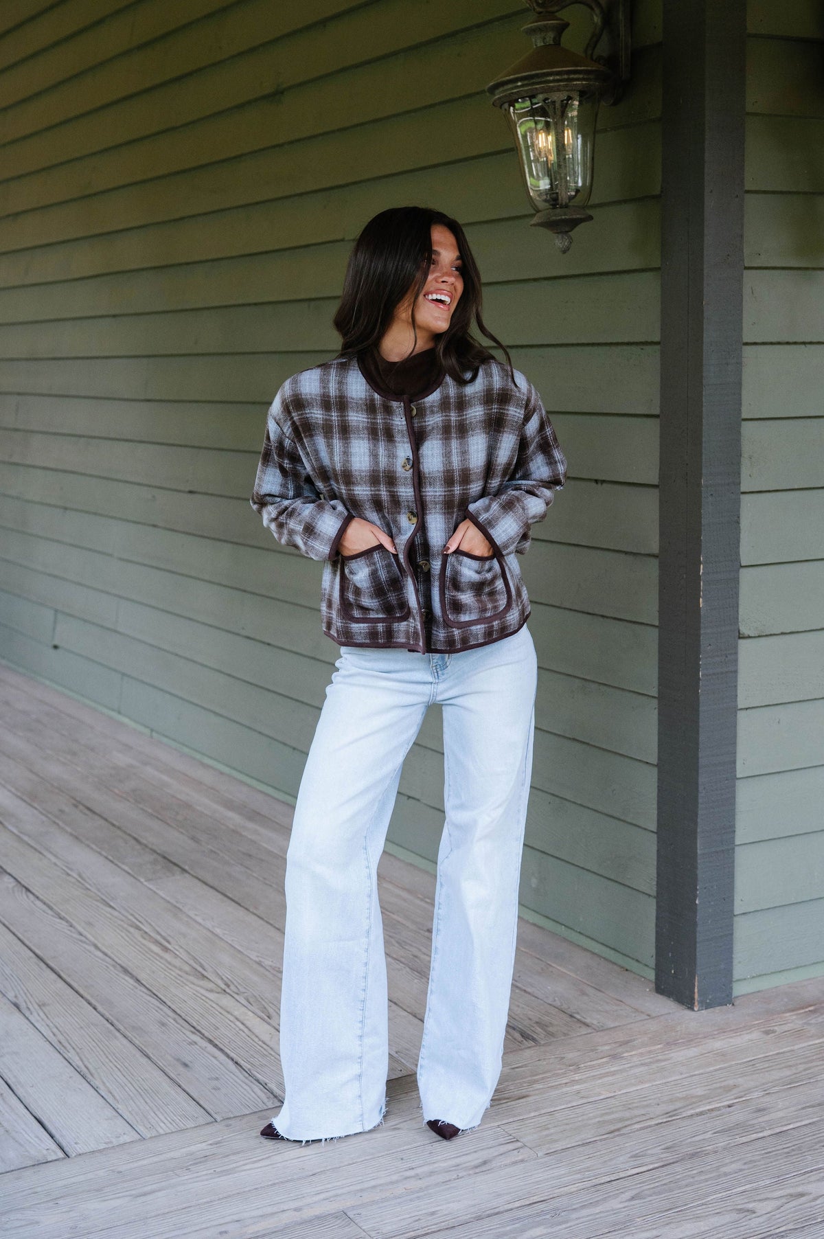 Tilly Plaid Jacket-Light Blue Combo