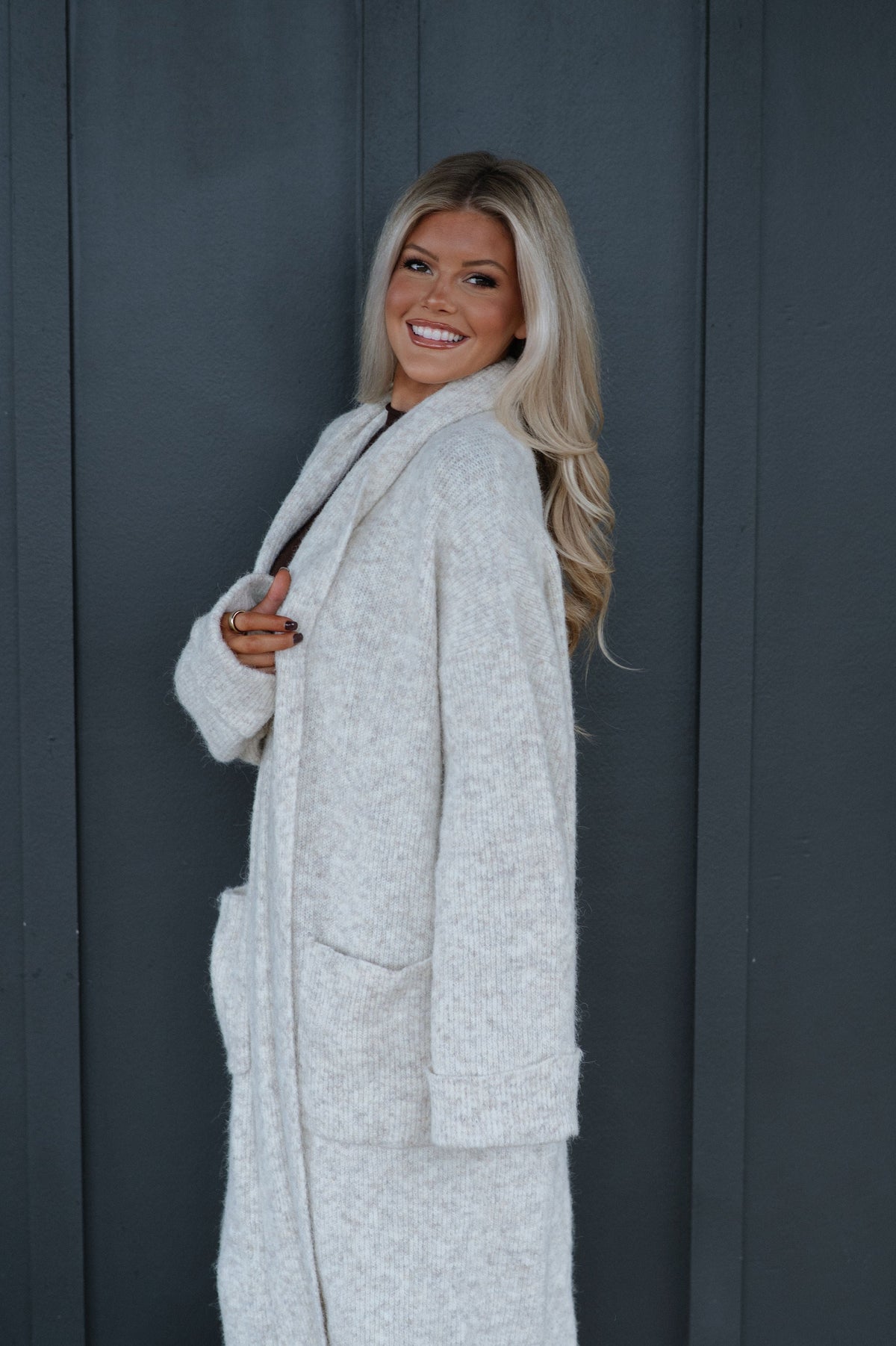 Shawl Collar Open Cardigan-Light Taupe