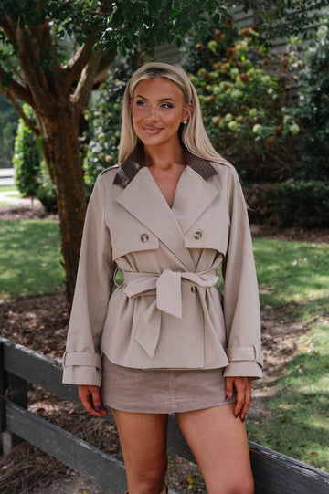 Lea Contrasted Trench Jacket-Tan