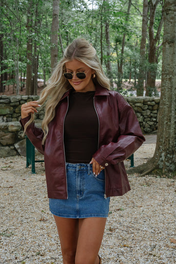 Marleigh Faux Leather Jacket-Cherry