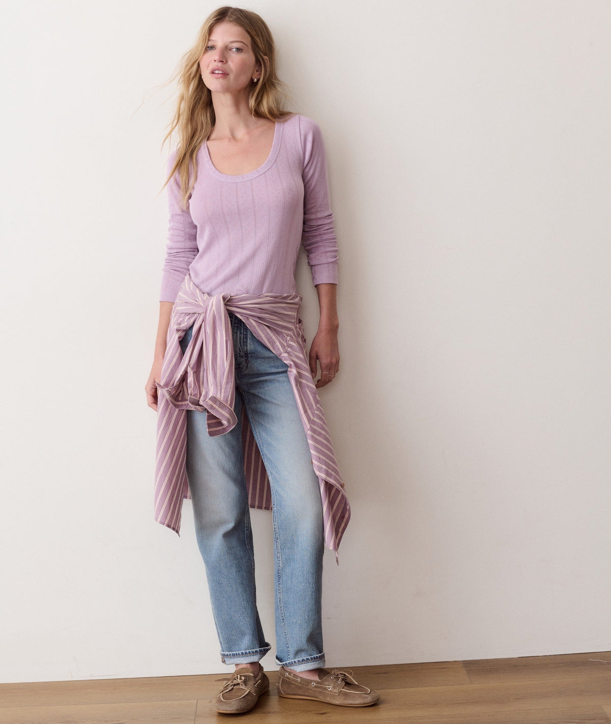 Lexi Pointelle Long Sleeve Scoop Tee