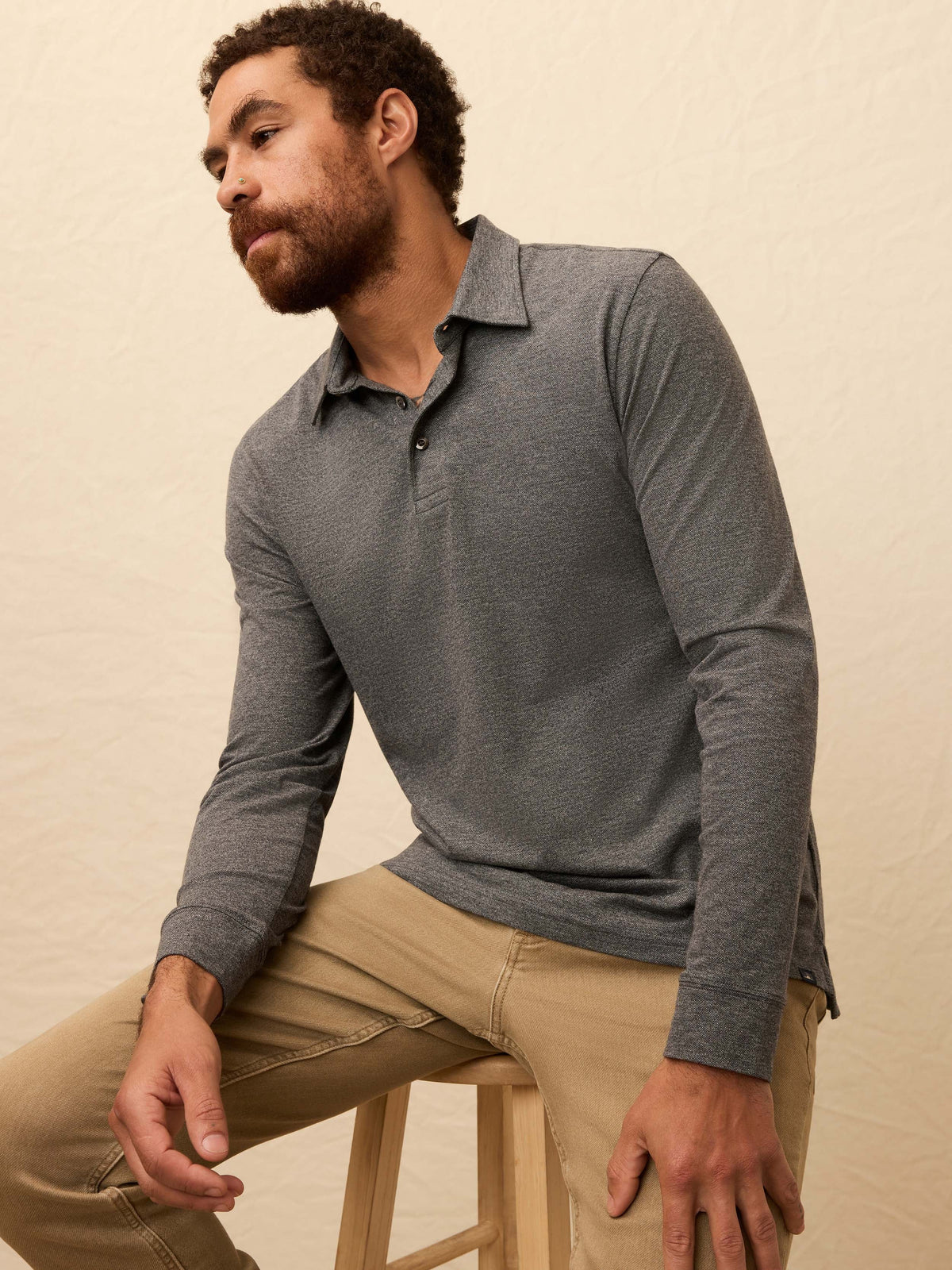 Long-Sleeve Movement Pique Polo - Dusty Iron Heather