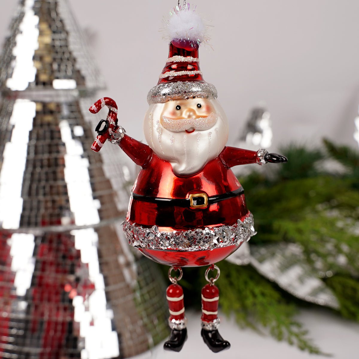 Red Silver Santa With Candy Ornament