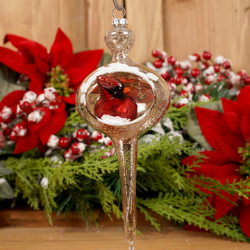 Glass Silver Cardinal Finial Ornament