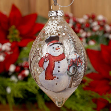 Glass Winter Snowman Scene Finial Ornament
