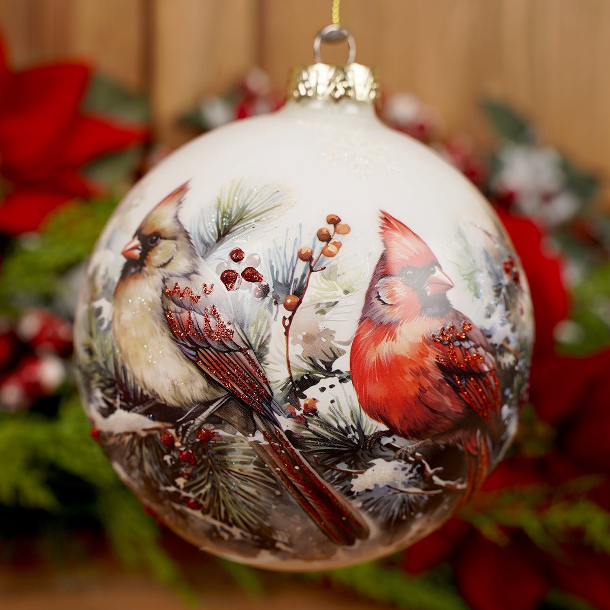 120MM Glass Cardinal Ball Ornament
