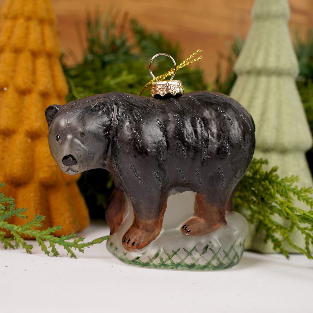 Brown Bear Glass Christmas Ornament