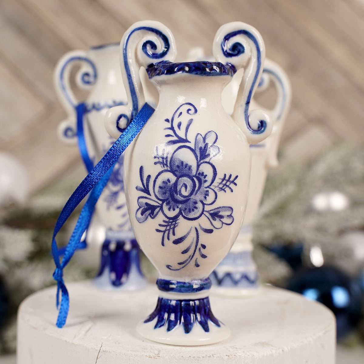 Delft Blue And White Vase Ornament