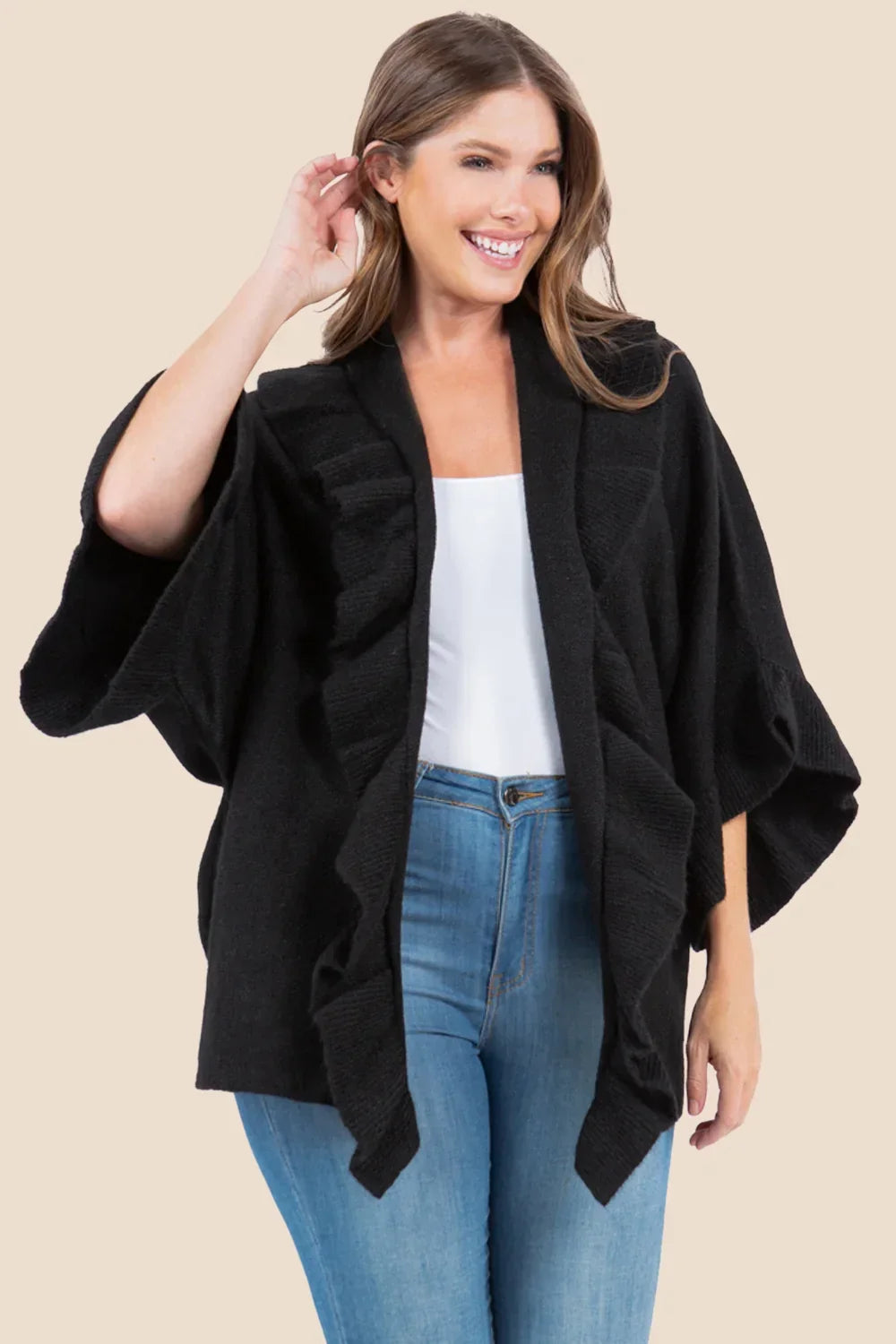 SOLID RUFFLE KIMONO