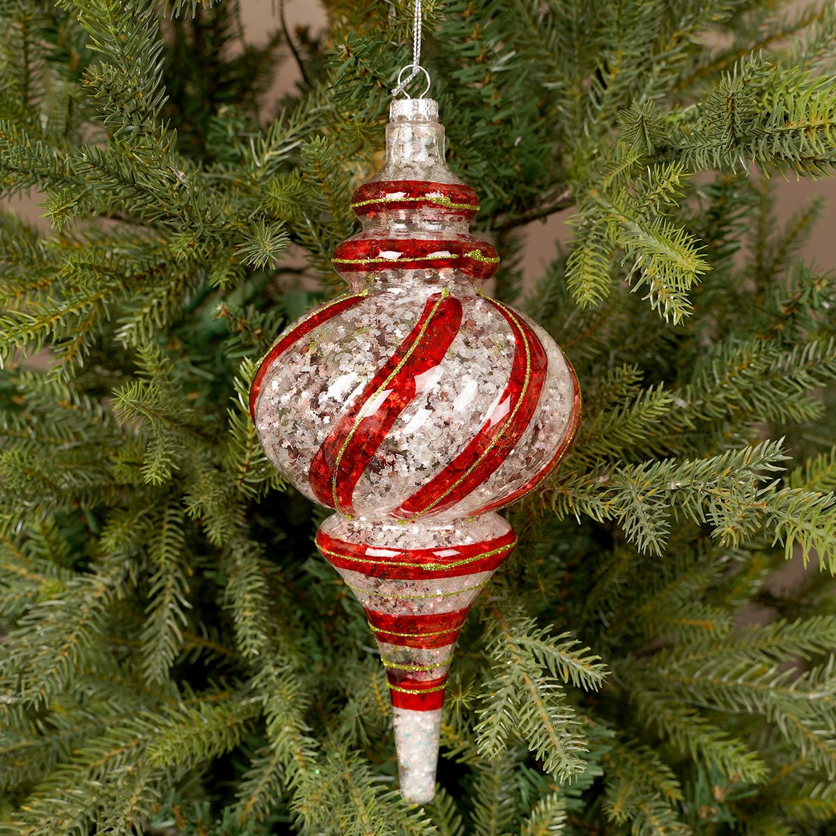 Glass Clear Candy Cane Stripe Finial Ornament