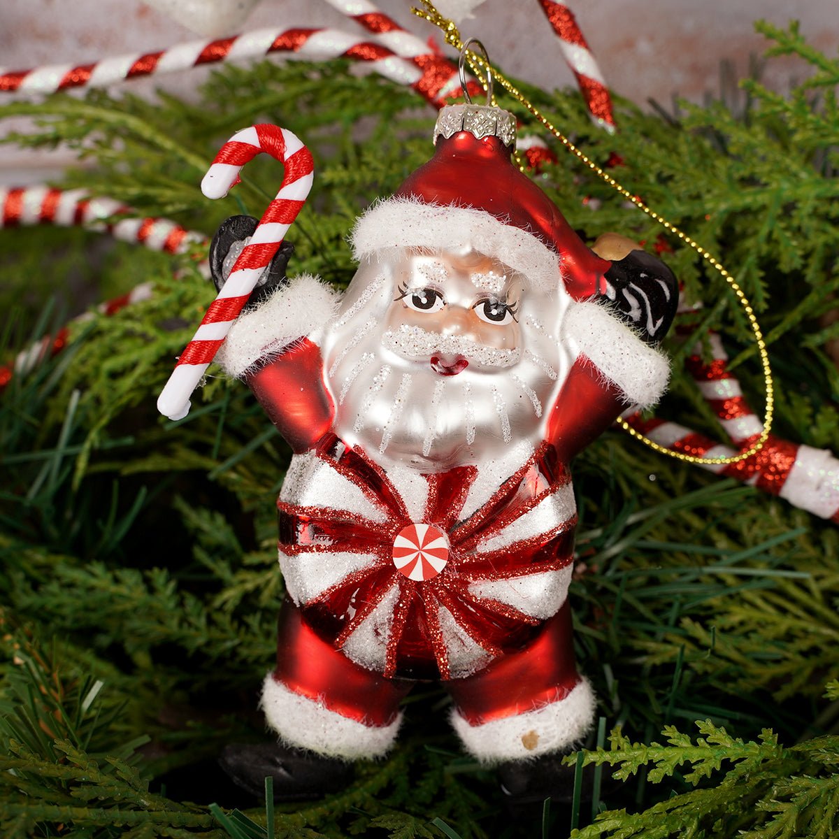 Glass Candy Santa Gingerbread Ornament